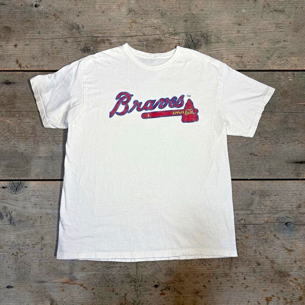 Atlanta Braves MLB Baseball Graphic Tee White Red Blue Yellow